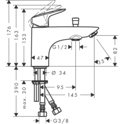 Bateria wannowa Monotrou z 2 zakresami przepływu i przełącznikiem ciśnieniowym Czarny Matowy Logis HANSGROHE 71315670
