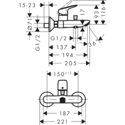 Jednouchwytowa bateria wannowa, natynkowa Chrom Logis HANSGROHE 71400000