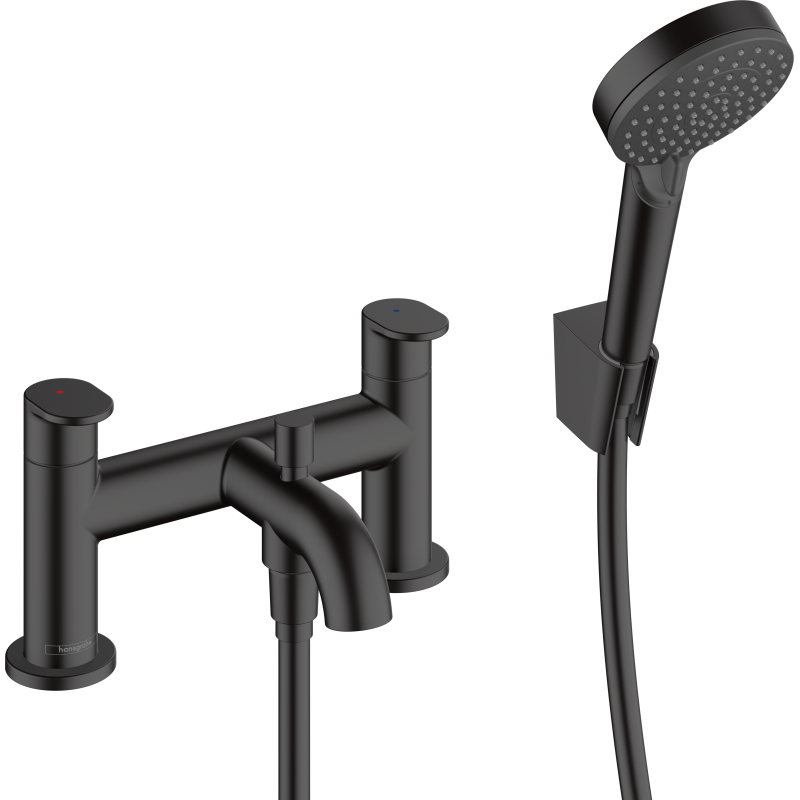 2-otw. bateria na brzeg wanny z zaworem przełączającym i główką prysznicową Vernis Blend Vario Czarny mat HANSGROHE 71461670