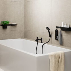 2-otw. bateria na brzeg wanny z zaworem przełączającym i główką prysznicową Vernis Blend Vario Czarny mat HANSGROHE 71461670