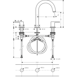 3-otworowa bateria umywalkowa z kompletem odpływowym z cięgłem Chrom Vernis Shape HANSGROHE 71563000