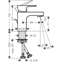 Bateria umywalkowa 70 z odizolowanym kanałem wody i metalowym kpl odpływowym z cięgłem Chrom Vernis Shape HANSGROHE 71566000