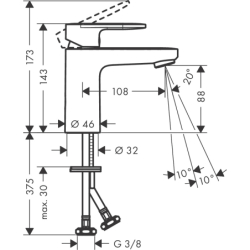 Jednouchwytowa bateria umywalkowa 100 CoolStart z kompletem odpływowym Push-Open Czarny Matowy Vernis Blend HANSGROHE 71589670