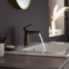 Jednouchwytowa bateria umywalkowa 110 z kompletem odpływowym z cięgłem Czarny Chrom Szczotkowany Talis E HANSGROHE 71710340