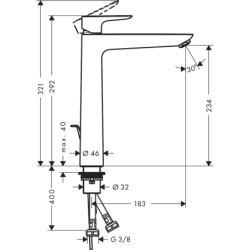 Bateria umywalkowa 240 do umywalek nablatowych z kpl odpływowym z cięgłem Czarny Matowy Talis E HANSGROHE 71716670
