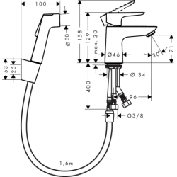 Jednouchwytowa bateria umywalkowa 80 z główką Bidette i wężem 160 cm, kpl odpływowy Push-Open Chrom Talis E HANSGROHE 71729000