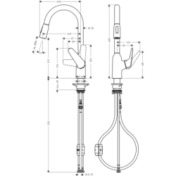 Jednouchwytowa bateria kuchenna 220, wyciągana wylewka, 2jet Stal Szlachetna Finish Focus M42 HANSGROHE 71800800