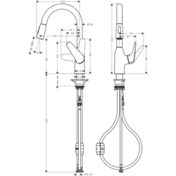 Jednouchwytowa bateria kuchenna 180, wyciągana wylewka, 2jet Stal Szlachetna Finish Focus M42 HANSGROHE 71801800