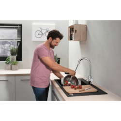 Jednouchwytowa bateria kuchenna 180, EcoSmart, wyciągana wylewka, 2jet Chrom Focus M43 HANSGROHE 71811000