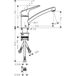 Jednouchwytowa bateria kuchenna 120, LowPressure do bezciśnieniowych podgrzewaczy wody Chrom Logis M31 HANSGROHE 71831000