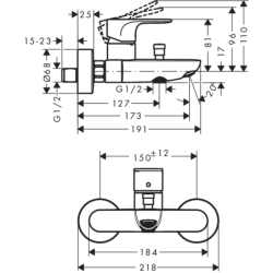Jednouchwytowa bateria wannowa z 2 zakresami przepływu, natynkowa Czarny Matowy Rebris S HANSGROHE 72443670