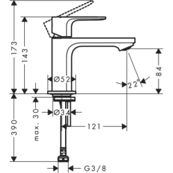 Bateria bez mieszacza 80 do wody zimnej lub wstępnie zmieszanej bez kompletu odpływowego Czarny mat Rebris E HANSGROHE 72506670
