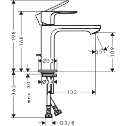 Jednouchwytowa bateria umywalkowa 110 CoolStart z metalowym kompletem odpływowym z cięgłem Chrom Rebris S HANSGROHE 72527000