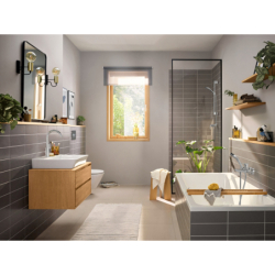 Jednouchwytowa bateria umywalkowa 210 z obrotową wylewką i kompletem odpływowym z cięgłem Chrom Rebris E HANSGROHE 72576000