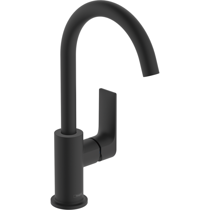 Jednouchwytowa bateria umywalkowa 210 z obrotową wylewką i kpl odpływowym z cięgłem Czarny Matowy Rebris E HANSGROHE 72576670