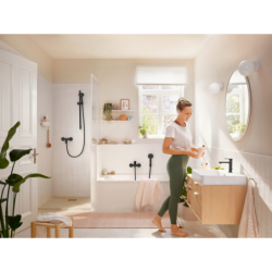 Jednouchwytowa bateria umywalkowa 110 CoolStart EcoSmart+ z kpl odpływowym z cięgłem Czarny Matowy Rebris S HANSGROHE 72588670