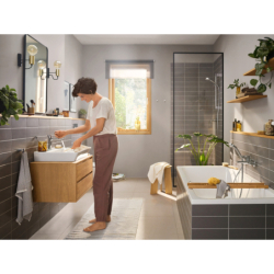Jednouchwytowa bateria umywalkowa 110 CoolStart EcoSmart+ z kompletem odpływowym z cięgłem Chrom Rebris E HANSGROHE 72589000