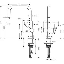 Bateria kuchenna U 220, z zaworem umożliwiającym podłączenie zmywarki Stal Szlachetna Finish Talis M54 HANSGROHE 72807800