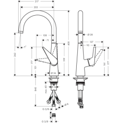Jednouchwytowa bateria kuchenna 260, LowPressure do bezciśnieniowych podgrzewaczy wody, 1jet Chrom Talis M51 HANSGROHE 72812000