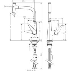 Jednouchwytowa bateria kuchenna 300, wyciągana wylewka, 1jet Stal Szlachetna Finish Talis Select M51 HANSGROHE 72821800