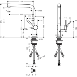 Bateria kuchenna 270, LowPressure do bezciśnieniowych podgrzewaczy, 1jet Stal Szlachetna Finish Talis M54 HANSGROHE 72859800