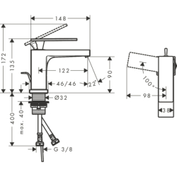 Bateria umywalkowa 80 CoolStart EcoSmart+ z kpl odpływowym z cięgłem Brąz Szczotkowany Tecturis E HANSGROHE 73002140