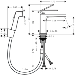 Bateria umywalkowa 110 z główką Bidette i wężem 160 cm, kpl odpływowy Push-Open Czarny Matowy Tecturis E HANSGROHE 73210670