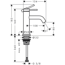 Bateria bez mieszacza 80 EcoSmart+ bez kompletu odpływowego Brąz brushed Tecturis S HANSGROHE 73313140