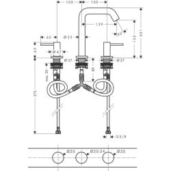 3-otworowa bateria umywalkowa 150 EcoSmart+ z kompletem odpływowym Push-Open Brąz Szczotkowany Tecturis S HANSGROHE 73330140