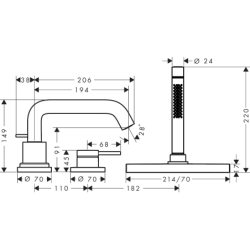 3-otworowa jednouchwytowa bateria na brzeg wanny, sBox Chrom Tecturis S HANSGROHE 73447000