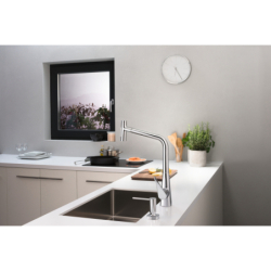 Jednouchwytowa bateria kuchenna 320, wyciągana wylewka, 2jet, sBox Chrom Metris Select M71 HANSGROHE 73816000