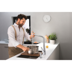 Jednouchwytowa bateria kuchenna 320, wyciągana wylewka, 2jet, sBox Chrom Metris Select M71 HANSGROHE 73816000