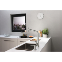 Jednouchwytowa bateria kuchenna 320, wyciągana wylewka, 2jet, sBox Stal Szlachetna Finish Metris Select M71 HANSGROHE 73816800