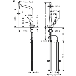 Jednouchwytowa bateria kuchenna 320, wyciągana wylewka, 2jet, sBox Stal Szlachetna Finish Metris Select M71 HANSGROHE 73816800