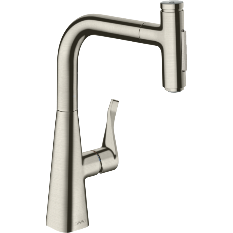 Jednouchwytowa bateria kuchenna 240, wyciągana wylewka, 2jet, sBox Stal Szlachetna Finish Metris Select M71 HANSGROHE 73817800