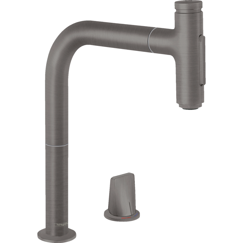 2-otworowa Bateria kuchenna 200 z wyciąganą wylewką, 2jet, sBox Czarny Chrom Szczotkowany Metris Select M71 HANSGROHE 73818340