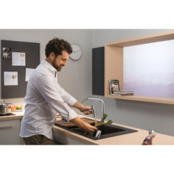 2-otworowa Bateria kuchenna 200 z wyciąganą wylewką, 2jet, sBox Stal Szlachetna Finish Metris Select M71 HANSGROHE 73818800