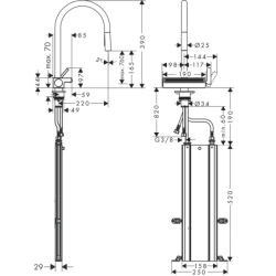 Jednouchwytowa bateria kuchenna 170, wyciągana wylewka, 3jet, sBox Stal Szlachetna Finish Aquno Select M81 HANSGROHE 73831800