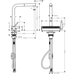 Jednouchwytowa bateria kuchenna 250, wyciągana wylewka, 2jet Chrom Aquno Select M81 HANSGROHE 73836000