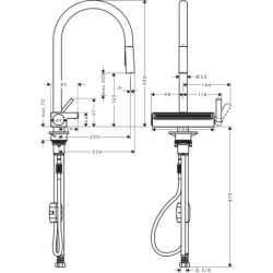 Jednouchwytowa bateria kuchenna 170, wyciągana wylewka, 3jet Czarny Matowy Aquno Select M81 HANSGROHE 73837670