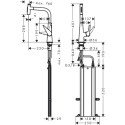 Jednouchwytowa bateria kuchenna 300, wyciągana wylewka, 2jet, sBox Stal Szlachetna Finish Talis Select M51 HANSGROHE 73867800