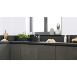 Jednouchwytowa bateria kuchenna 150, wyciągana wylewka, 2jet, sBox lite Stal Szlachetna Finish Zesis M33 HANSGROHE 74803800