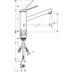 Jednouchwytowa bateria kuchenna 150, LowPressure do bezciśnieniowych podgrzewaczy wody, 1jet Chrom Zesis M33 HANSGROHE 74806000