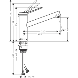 Jednouchwytowa bateria kuchenna 150, CoolStart, EcoSelection, 1jet Stal Szlachetna Finish Zesis M33 HANSGROHE 74813800