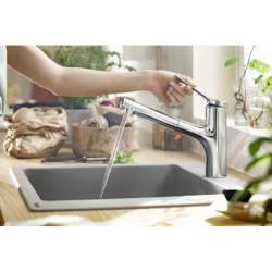 Jednouchwytowa bateria kuchenna 150, metalowa wyciągana wylewka, 2jet Chrom Zesis M33 HANSGROHE 74820000