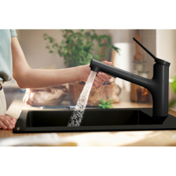 Jednouchwytowa bateria kuchenna 150, metalowa wyciągana wylewka, 2jet Czarny Matowy Zesis M33 HANSGROHE 74820670