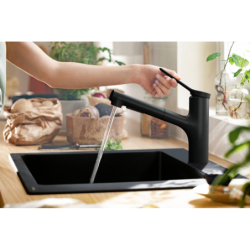 Jednouchwytowa bateria kuchenna 150, metalowa wyciągana wylewka, 2jet Czarny Matowy Zesis M33 HANSGROHE 74820670
