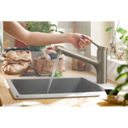 Jednouchwytowa bateria kuchenna 150, metalowa wyciągana wylewka, 2jet Stal Szlachetna Finish Zesis M33 HANSGROHE 74820800