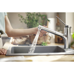 Jednouchwytowa bateria kuchenna 150, metalowa wyciągana wylewka, 2jet, sBox Chrom Zesis M33 HANSGROHE 74821000