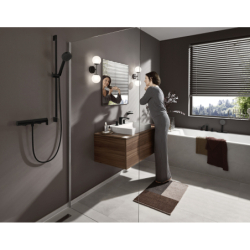 3-otworowa bateria umywalkowa 90 z kompletem odpływowym z cięgłem Czarny Matowy Vivenis HANSGROHE 75033670